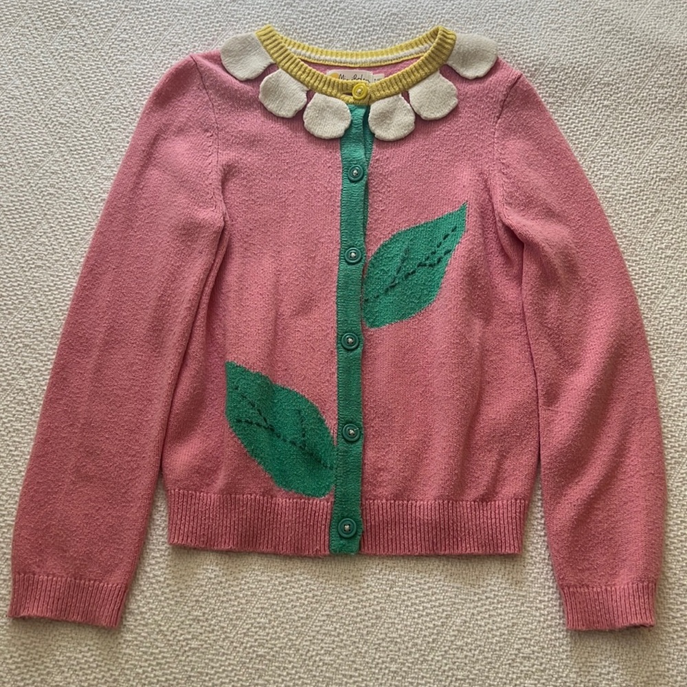 Mini Boden flower cardigan, size 9-10, flower petal collar